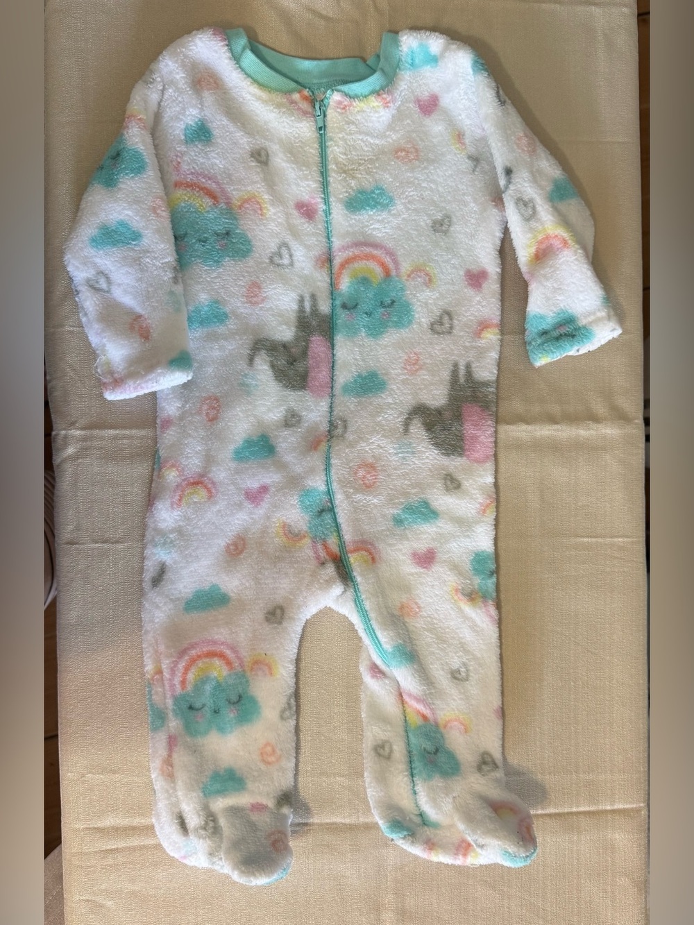 Zak & Zoey Baby Girls 3-6 Months Sleeper Footies Fleece clouds & rainbow.